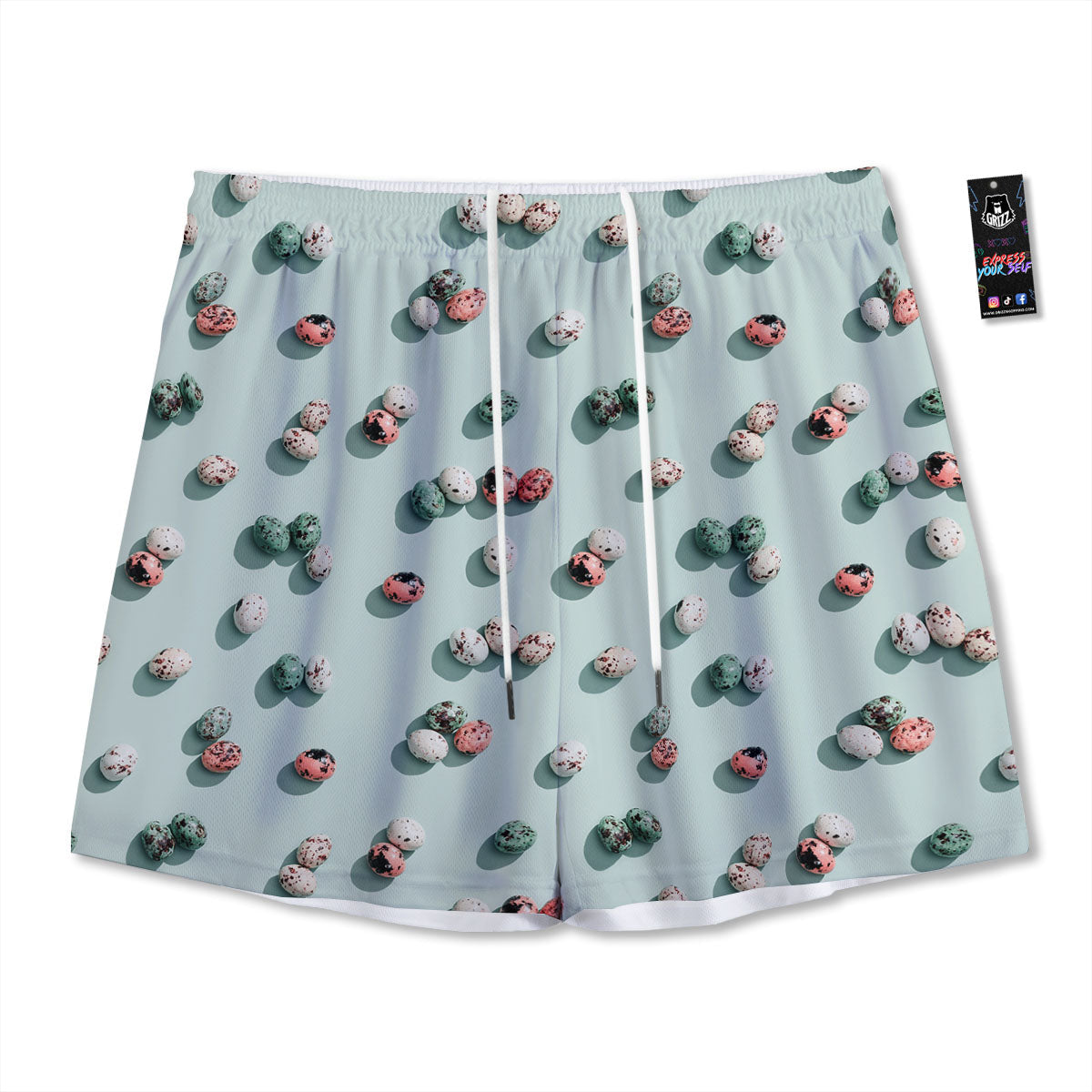 Colorful Pile Of Easter Eggs Print Pattern Mesh Shorts