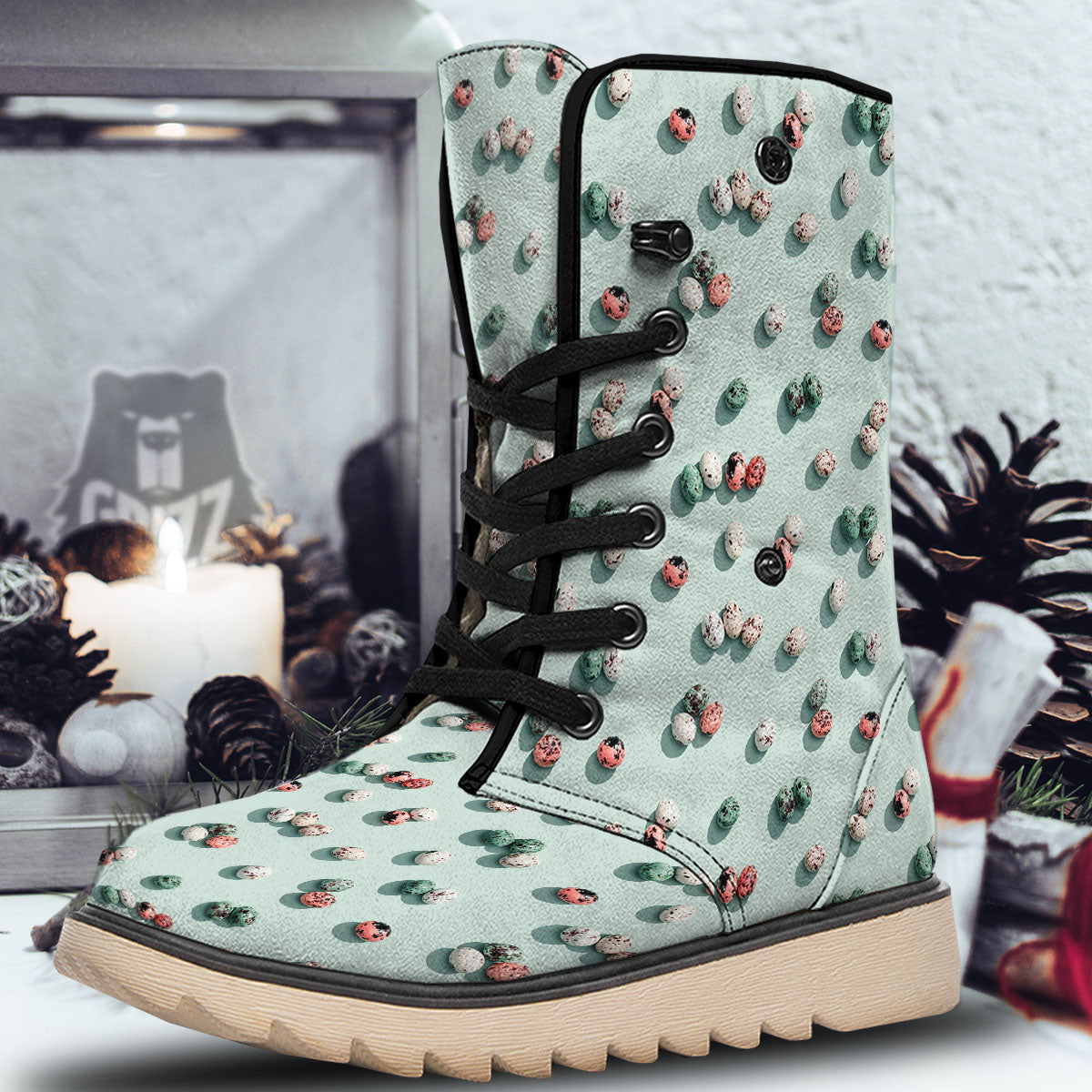 Colorful Pile Of Easter Eggs Print Pattern Snow Boots-grizzshop