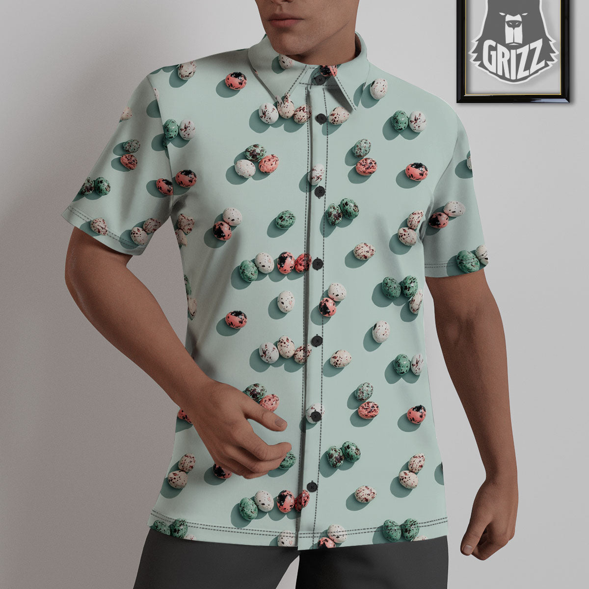 Colorful Pile Of Easter Eggs Print Pattern Untucked Shirts-grizzshop