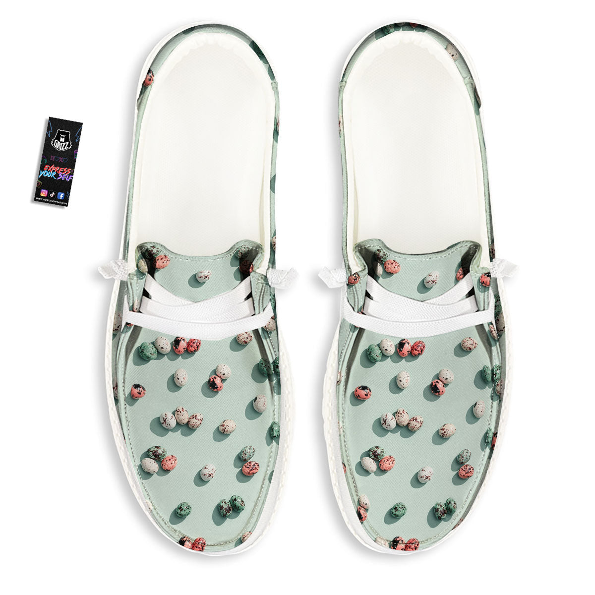 Colorful Pile Of Easter Eggs Print Pattern White Loafers-grizzshop