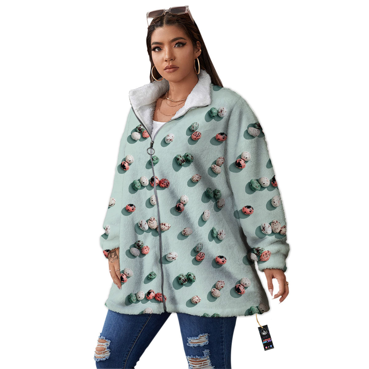 Colorful Pile Of Easter Eggs Print Pattern Women's Sherpa Jacket-grizzshop