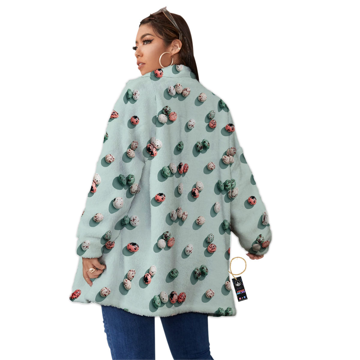 Colorful Pile Of Easter Eggs Print Pattern Women's Sherpa Jacket-grizzshop