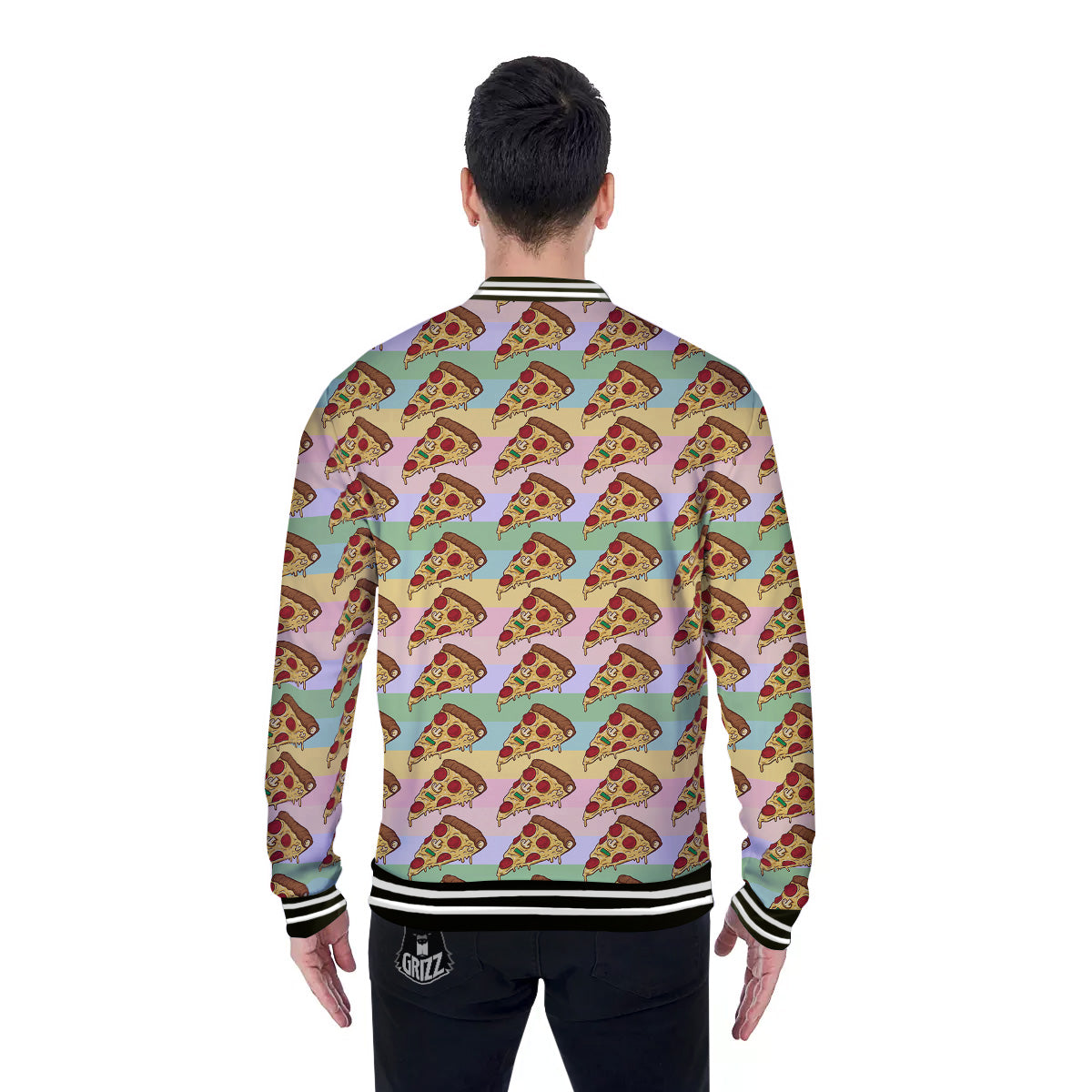 Colorful Pizza And Stiped Pastel Print Pattern Baseball Jacket-grizzshop