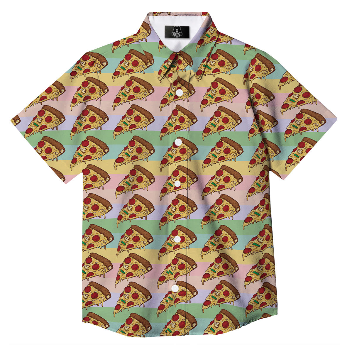 Colorful Pizza And Stiped Pastel Print Pattern Button Up Shirt-grizzshop