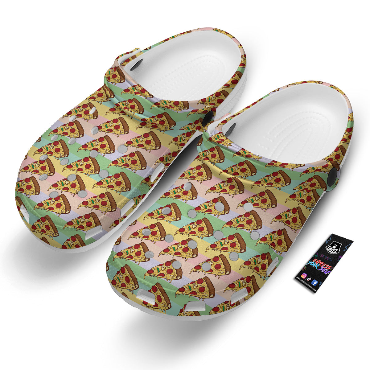 Colorful Pizza And Stiped Pastel Print Pattern Clog-grizzshop