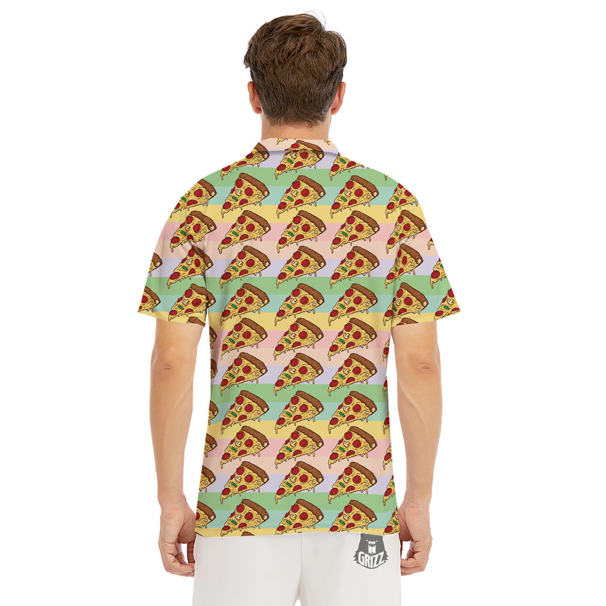 Colorful Pizza And Stiped Pastel Print Pattern Men's Golf Shirts-grizzshop