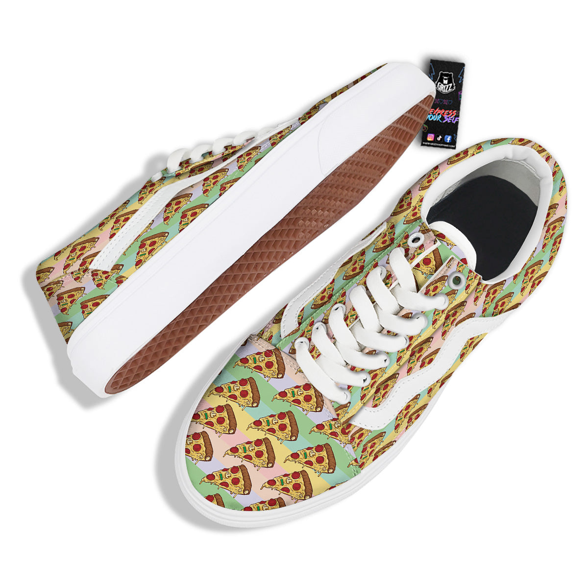 Colorful Pizza And Stiped Pastel Print Pattern Skate Shoes-grizzshop