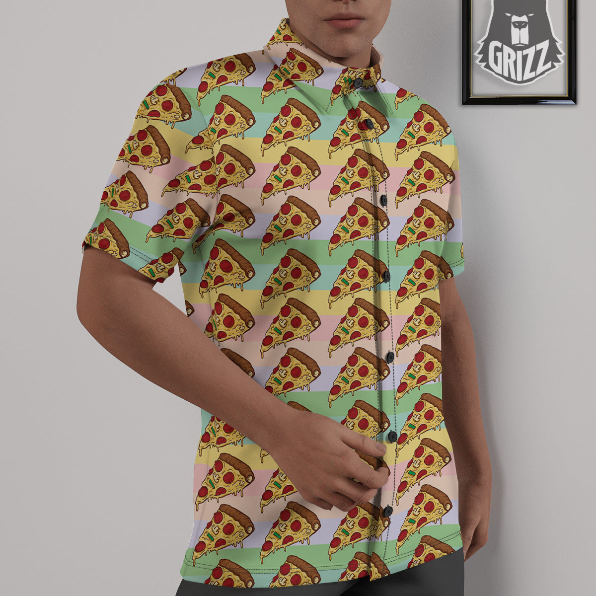 Colorful Pizza And Stiped Pastel Print Pattern Untucked Shirts-grizzshop
