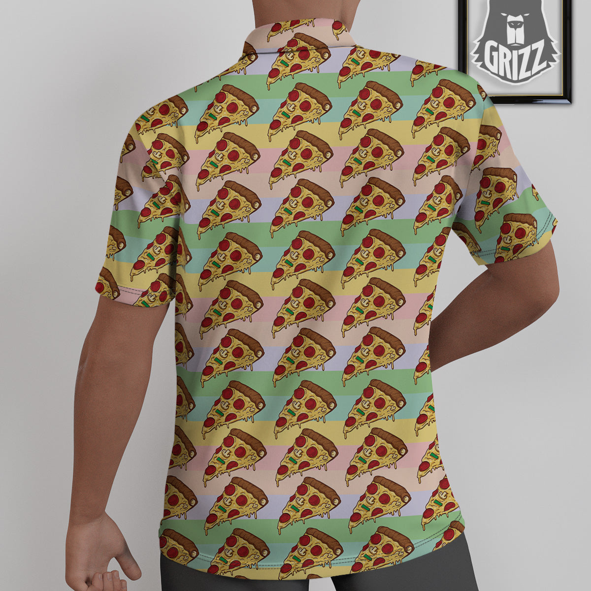 Colorful Pizza And Stiped Pastel Print Pattern Untucked Shirts-grizzshop