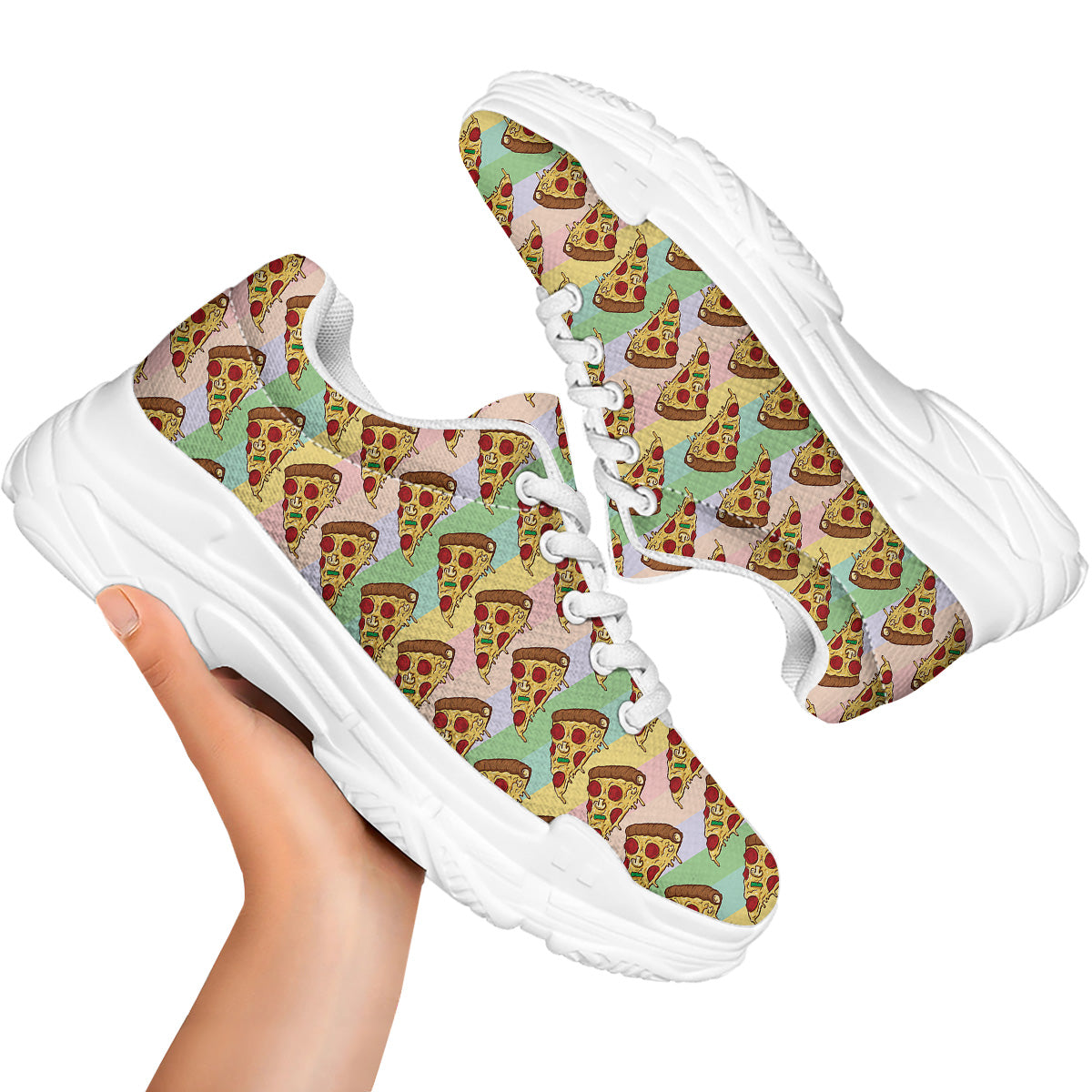 Colorful Pizza And Stiped Pastel Print Pattern White Chunky Shoes-grizzshop