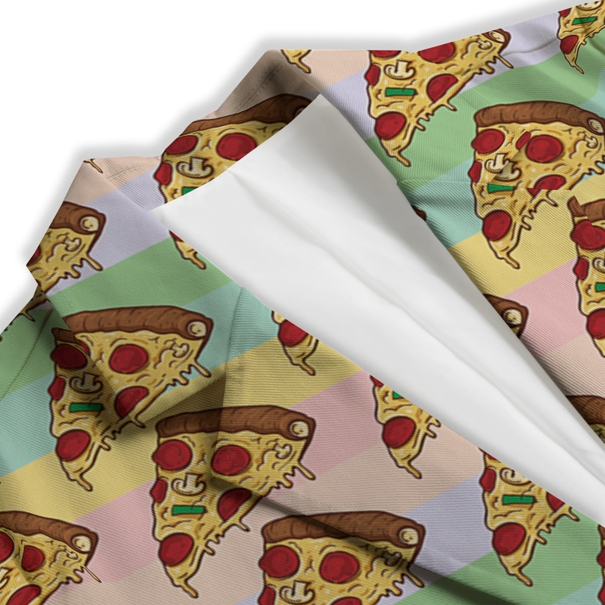 Colorful Pizza And Stiped Pastel Print Pattern Women's Blazer-grizzshop