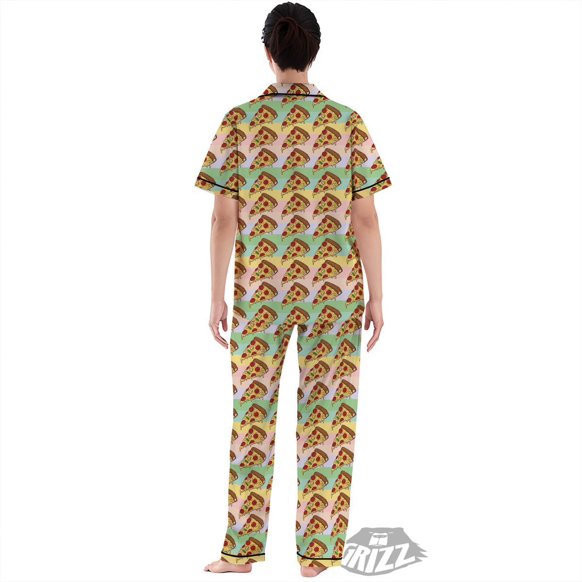 Colorful Pizza And Stiped Pastel Print Pattern Women's Pajamas Set-grizzshop