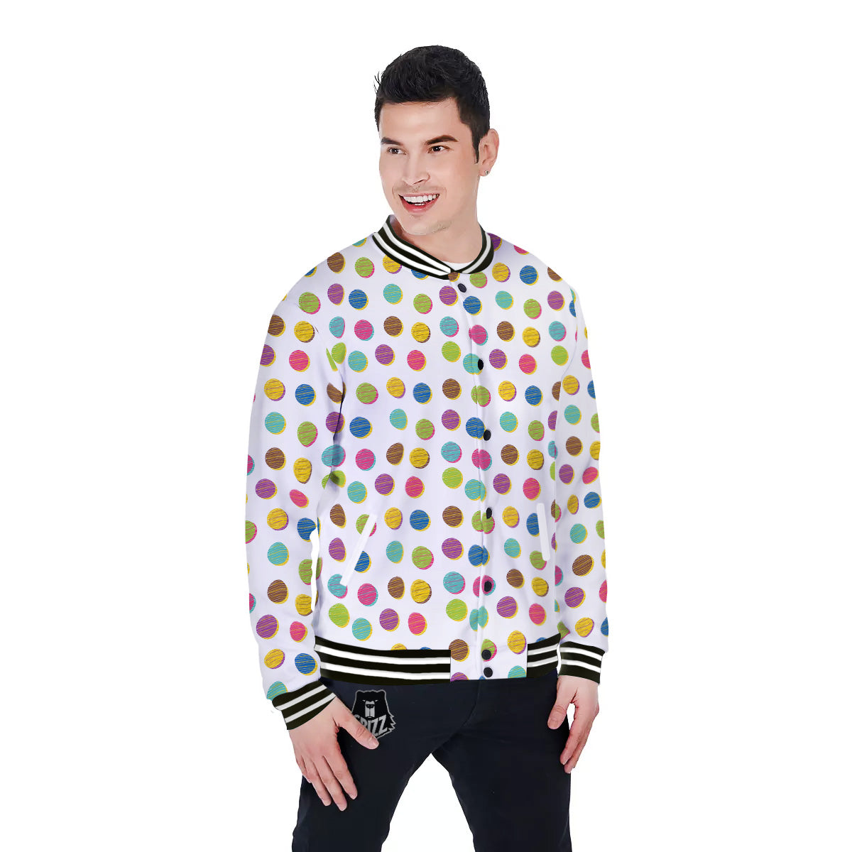 Colorful Polka Dot Hand Drawn Print Pattern Baseball Jacket-grizzshop