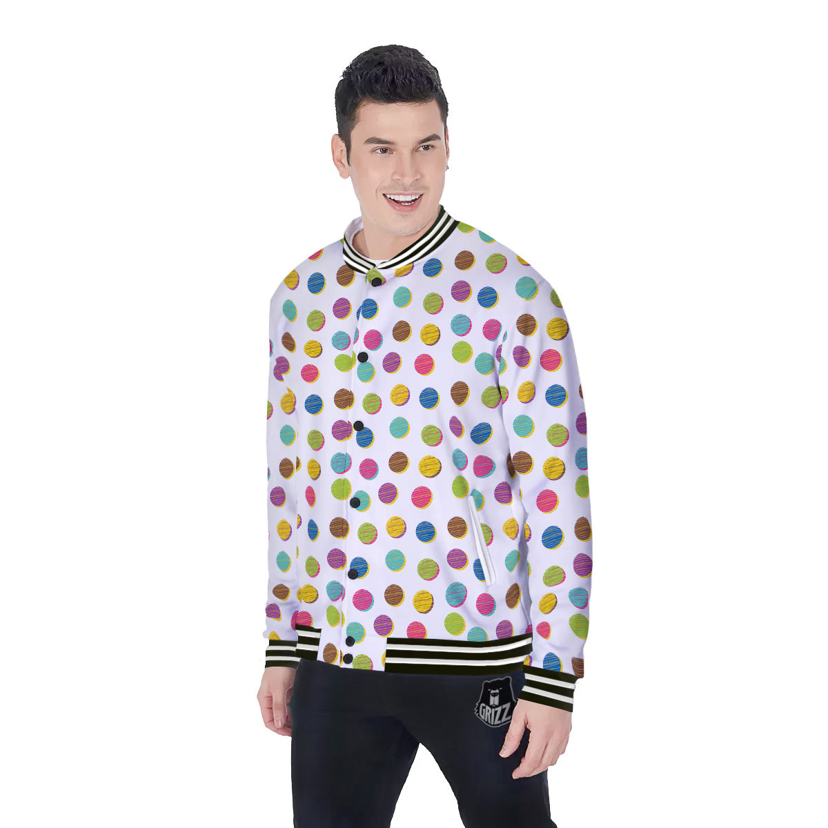 Colorful Polka Dot Hand Drawn Print Pattern Baseball Jacket-grizzshop