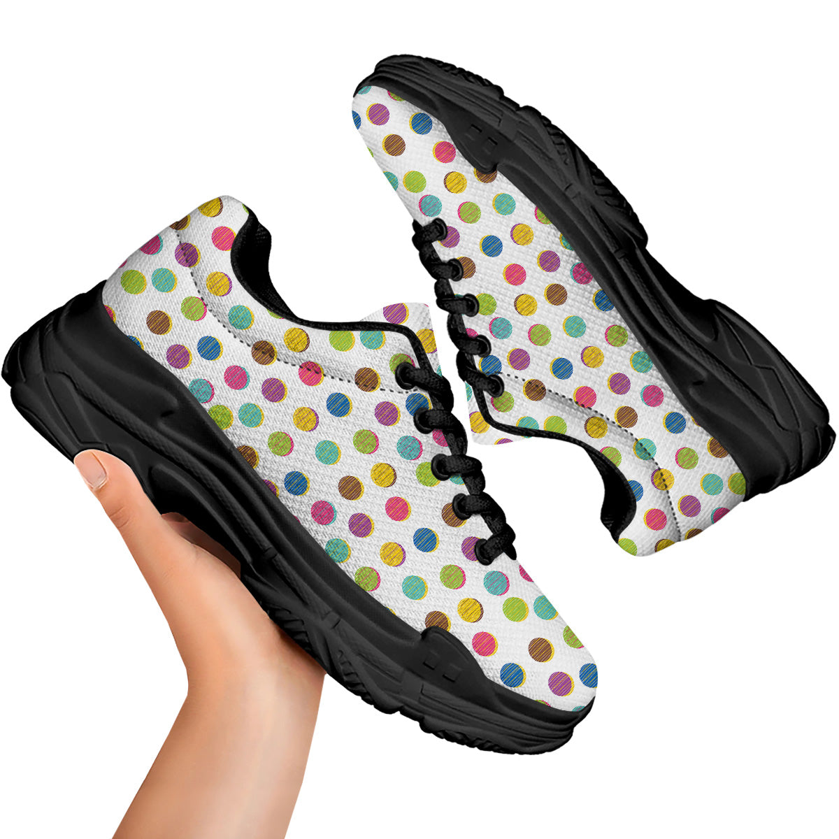 Colorful Polka Dot Hand Drawn Print Pattern Black Chunky Shoes-grizzshop