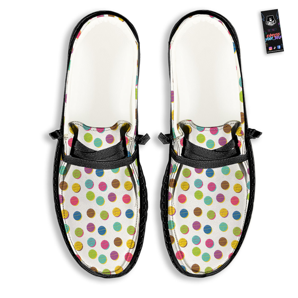Colorful Polka Dot Hand Drawn Print Pattern Black Loafers-grizzshop