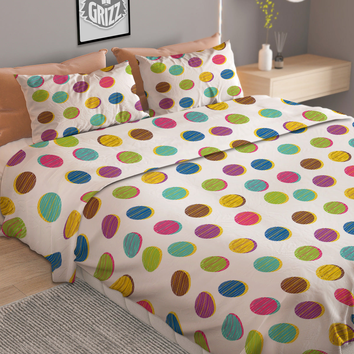 Colorful Polka Dot Hand Drawn Print Pattern Duvet Cover Bedding Set