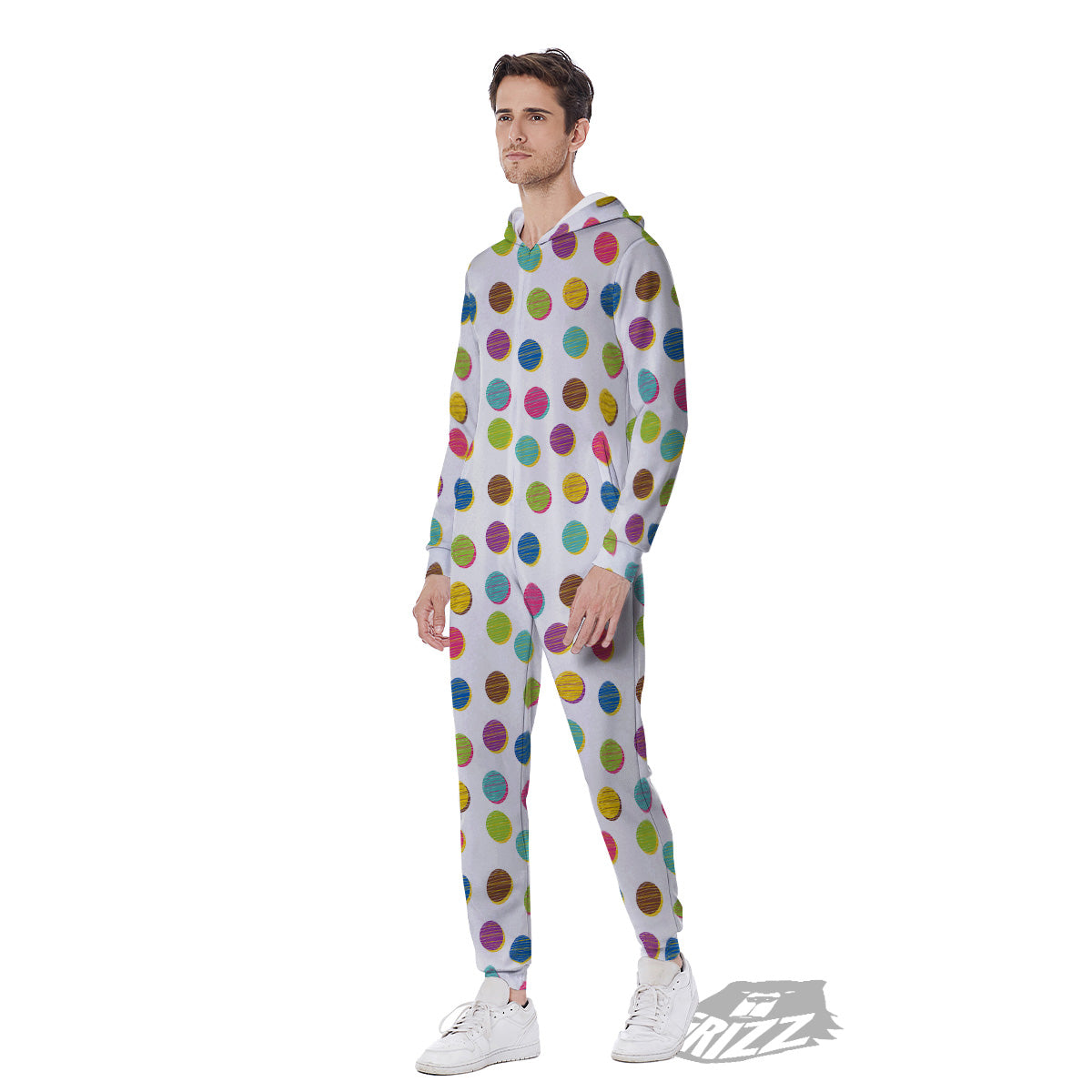 Colorful Polka Dot Hand Drawn Print Pattern Men's Jumpsuit-grizzshop