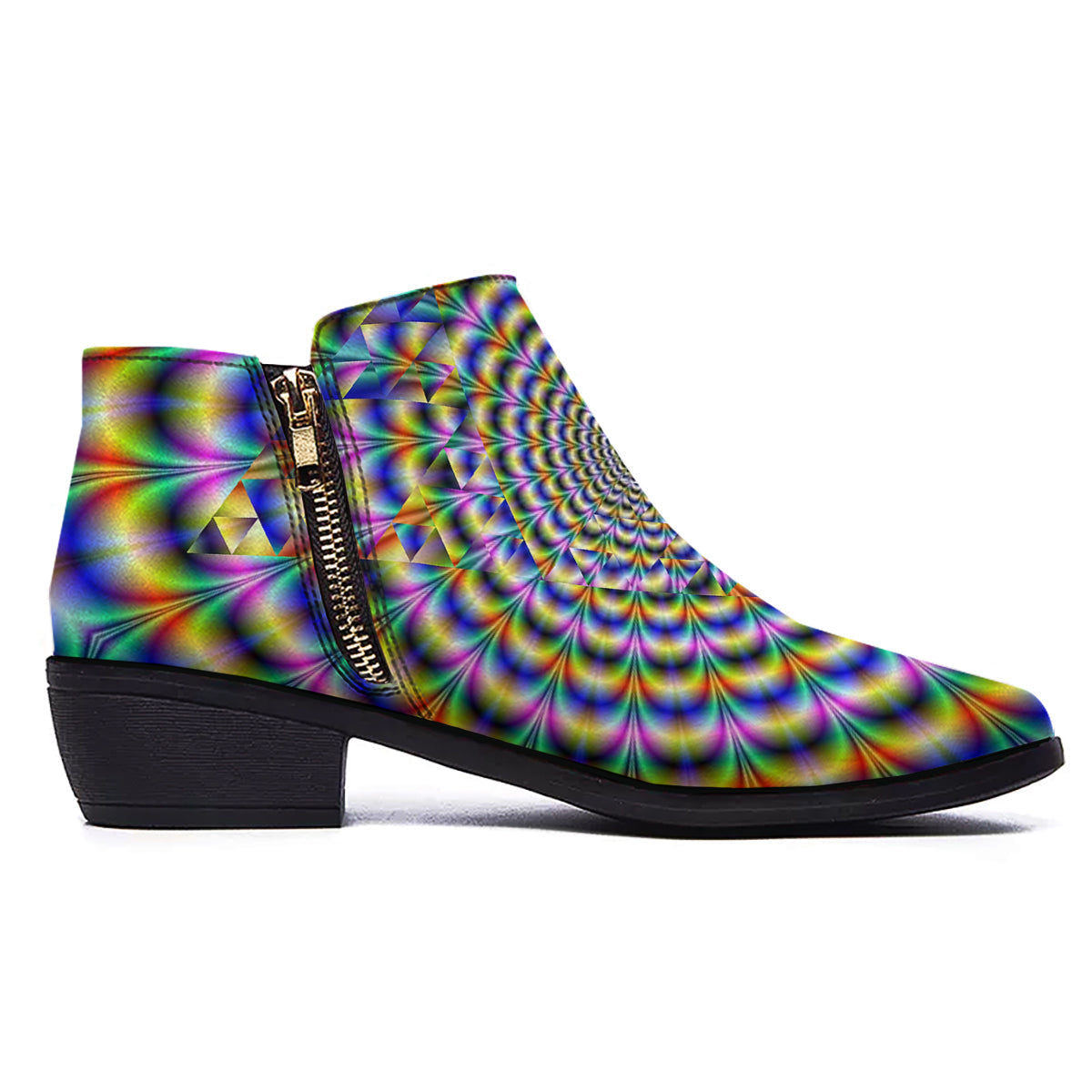 Colorful Psychedelic And Triangle Print Ankle Boots-grizzshop