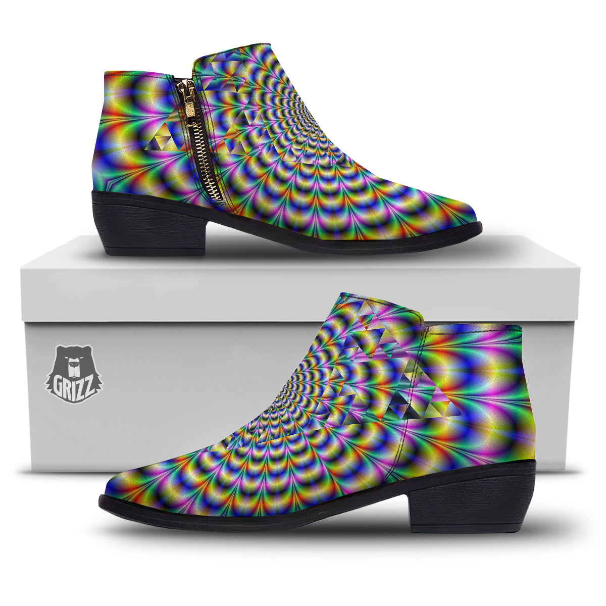 Colorful Psychedelic And Triangle Print Ankle Boots-grizzshop