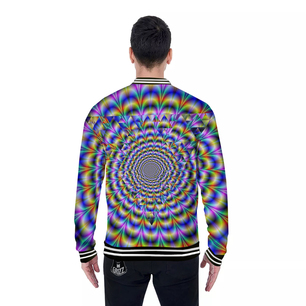 Colorful Psychedelic And Triangle Print Baseball Jacket-grizzshop