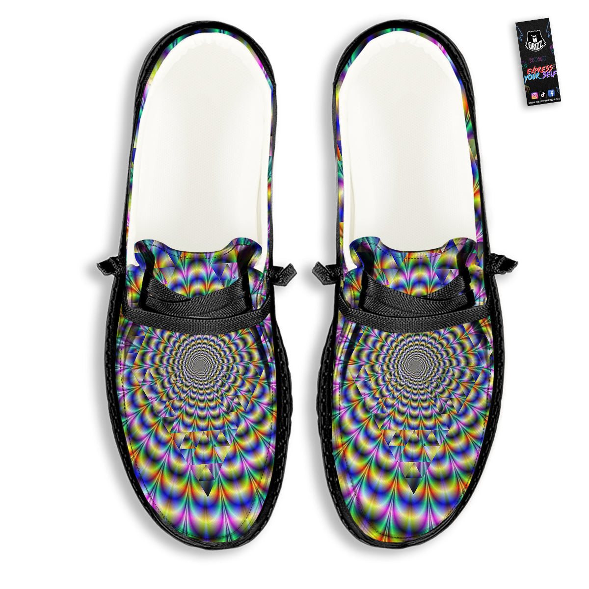 Colorful Psychedelic And Triangle Print Black Loafers-grizzshop