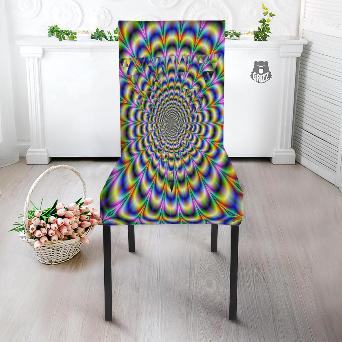 Colorful Psychedelic And Triangle Print Dining Chair Slipcover-grizzshop