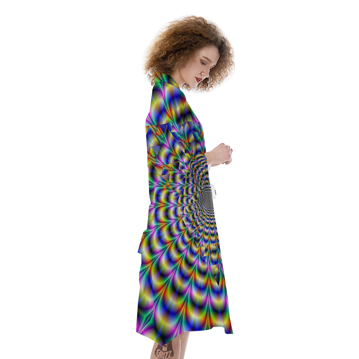Colorful Psychedelic And Triangle Print Kimono-grizzshop