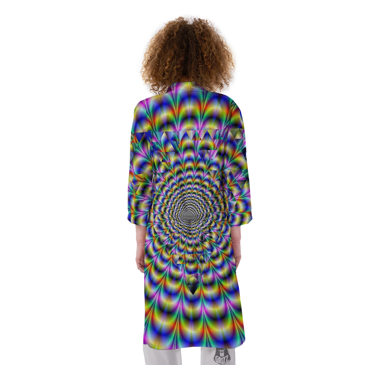 Colorful Psychedelic And Triangle Print Kimono-grizzshop