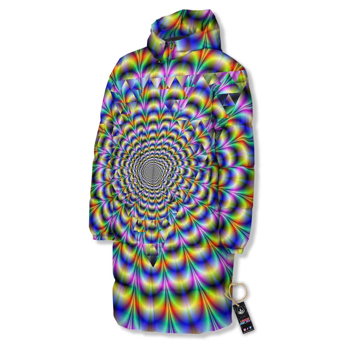 Colorful Psychedelic And Triangle Print Long Down Jacket-grizzshop