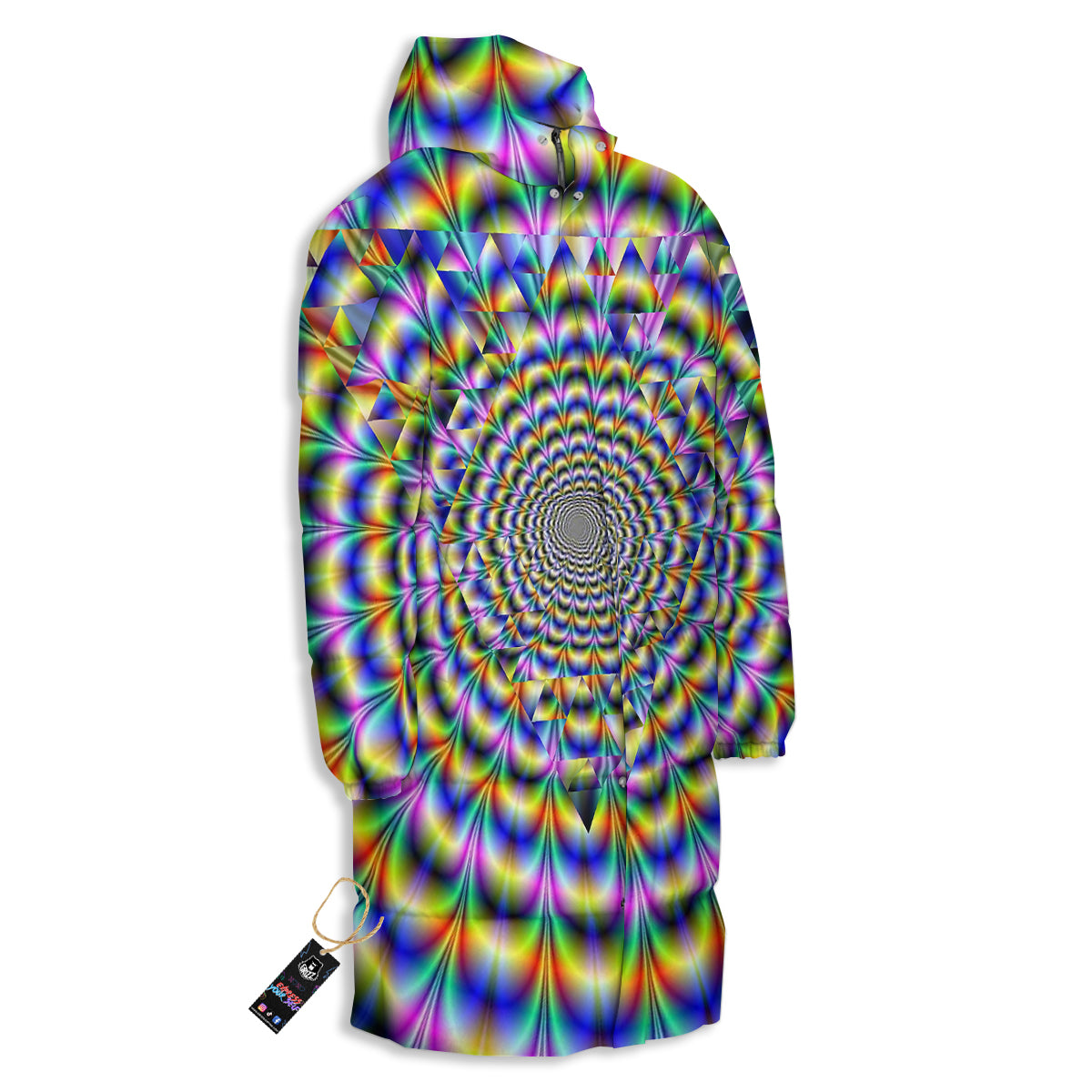 Colorful Psychedelic And Triangle Print Long Down Jacket-grizzshop