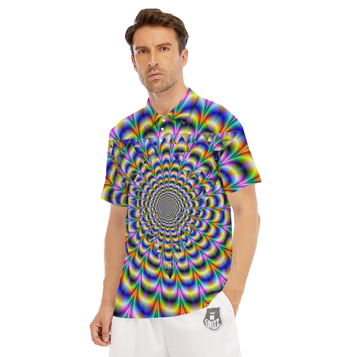 Colorful Psychedelic And Triangle Print Men's Golf Shirts-grizzshop