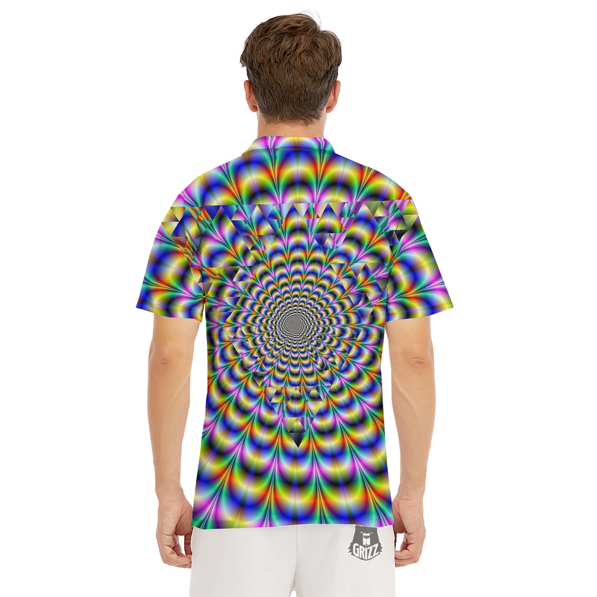 Colorful Psychedelic And Triangle Print Men's Golf Shirts-grizzshop