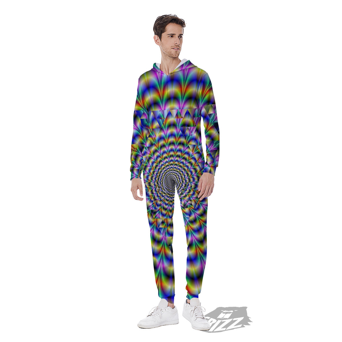Colorful Psychedelic And Triangle Print Men's Jumpsuit-grizzshop