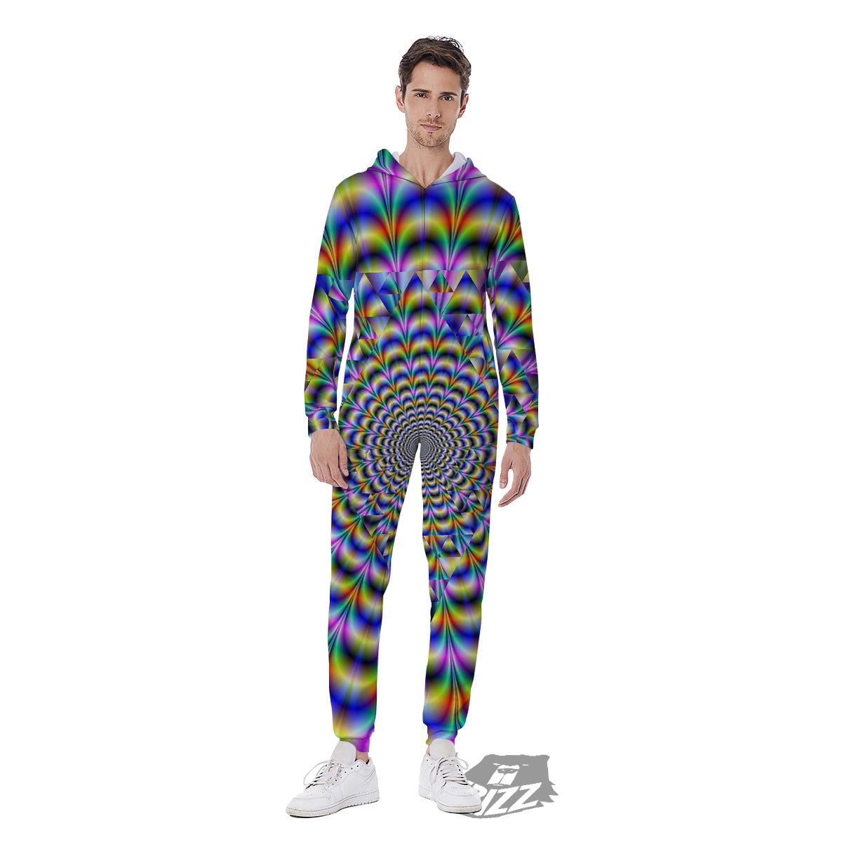 Colorful Psychedelic And Triangle Print Men's Jumpsuit-grizzshop