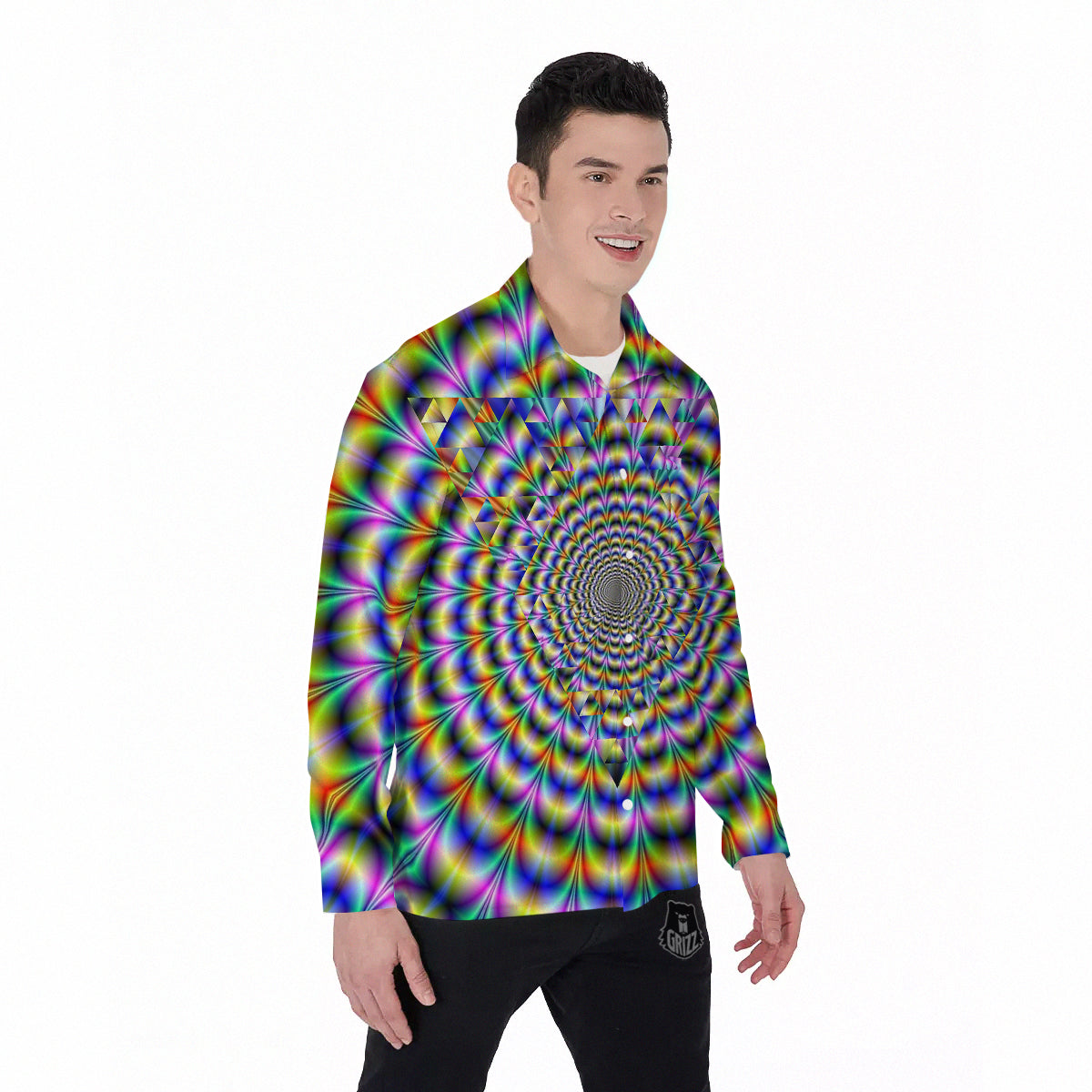 Colorful Psychedelic And Triangle Print Men's Long Sleeve Shirts-grizzshop