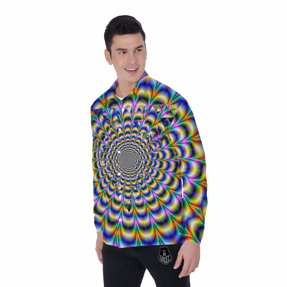 Colorful Psychedelic And Triangle Print Men's Long Sleeve Shirts-grizzshop
