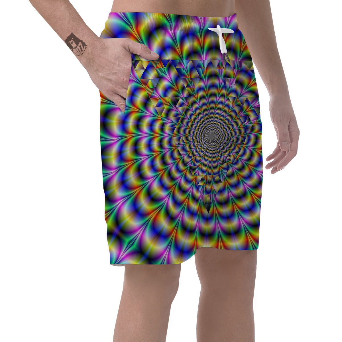 Colorful Psychedelic And Triangle Print Men's Shorts-grizzshop