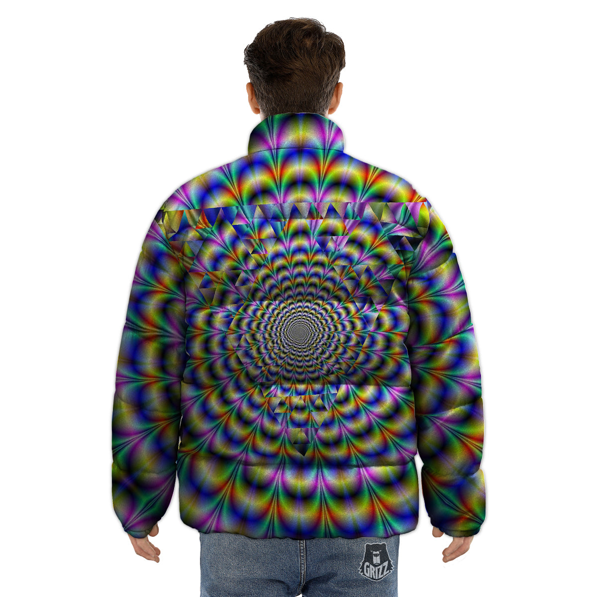Colorful Psychedelic And Triangle Print Puffer Jacket-grizzshop