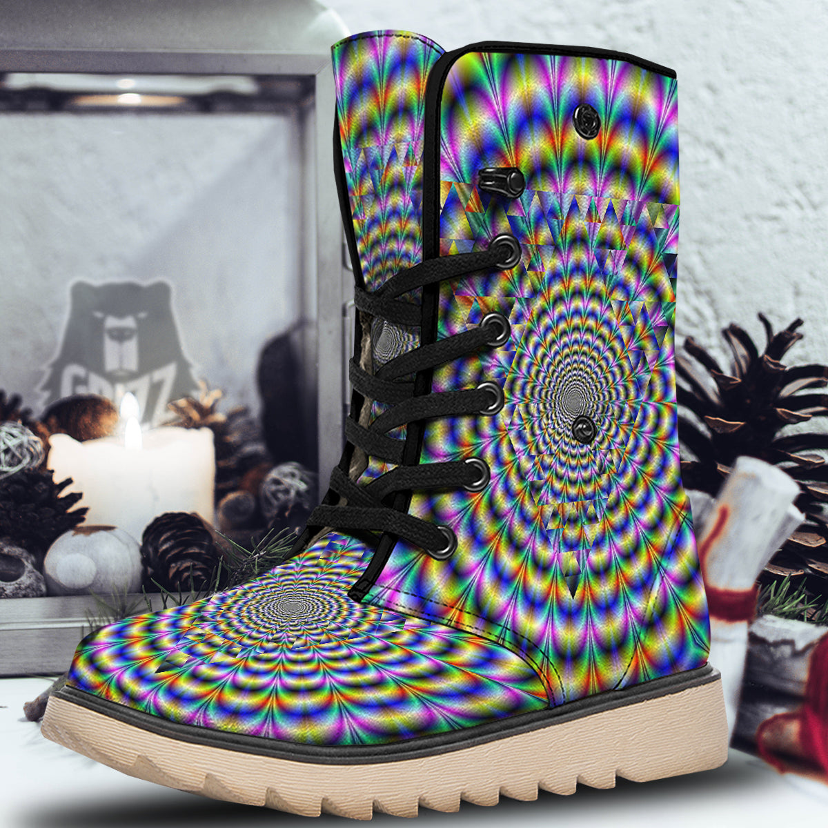 Colorful Psychedelic And Triangle Print Snow Boots-grizzshop