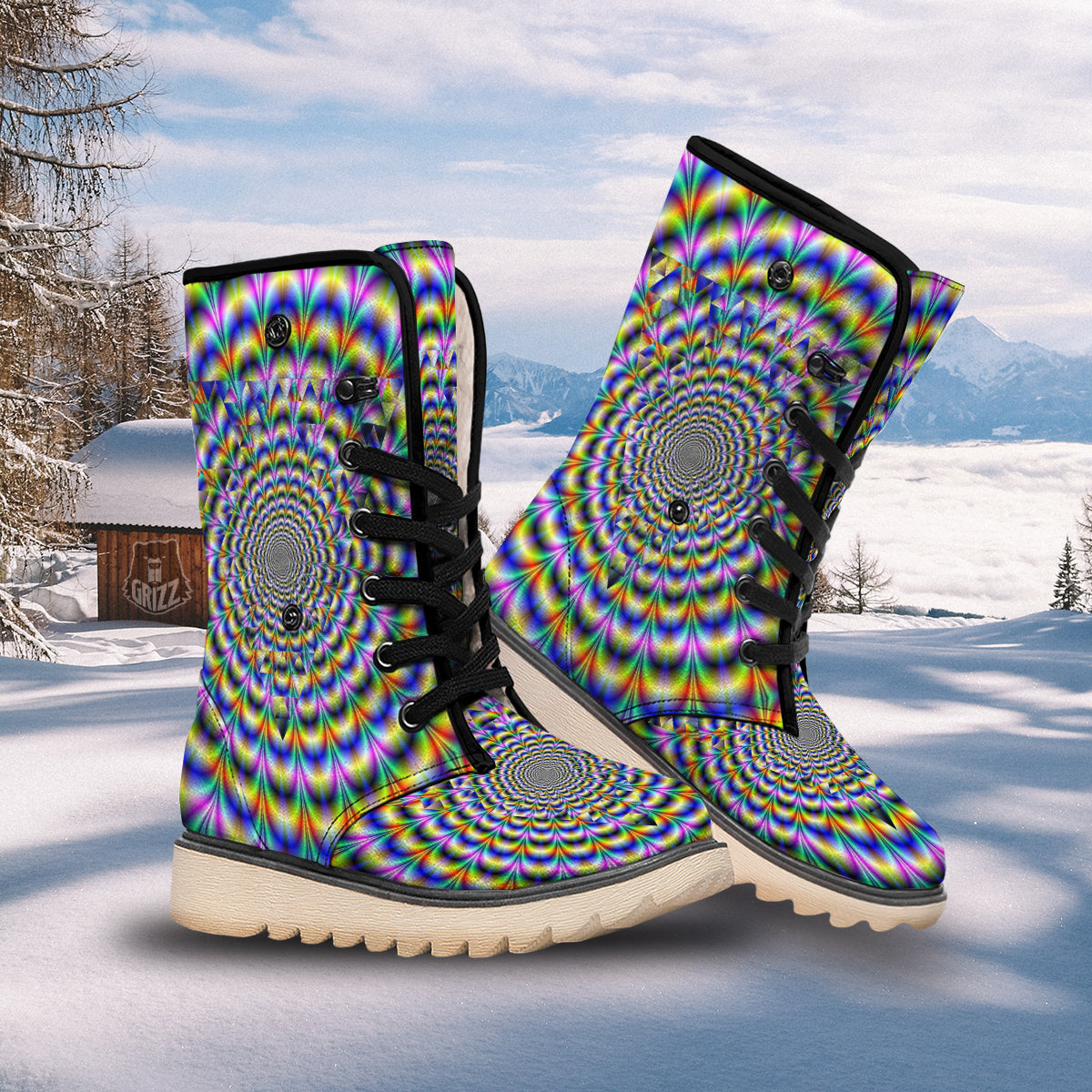 Colorful Psychedelic And Triangle Print Snow Boots-grizzshop