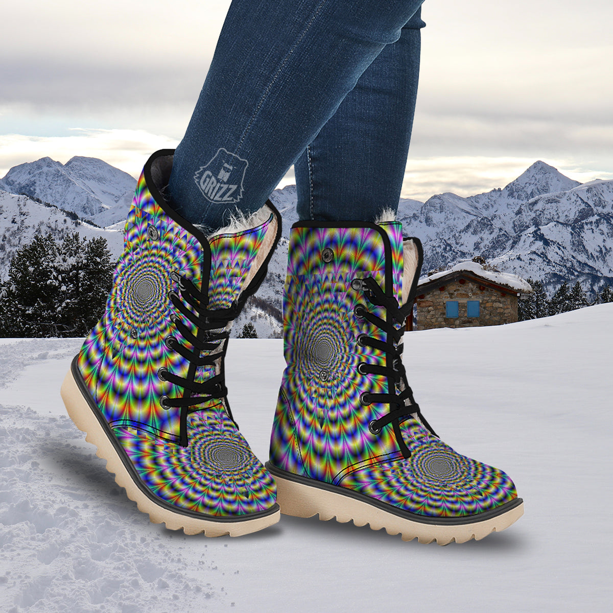 Colorful Psychedelic And Triangle Print Snow Boots-grizzshop