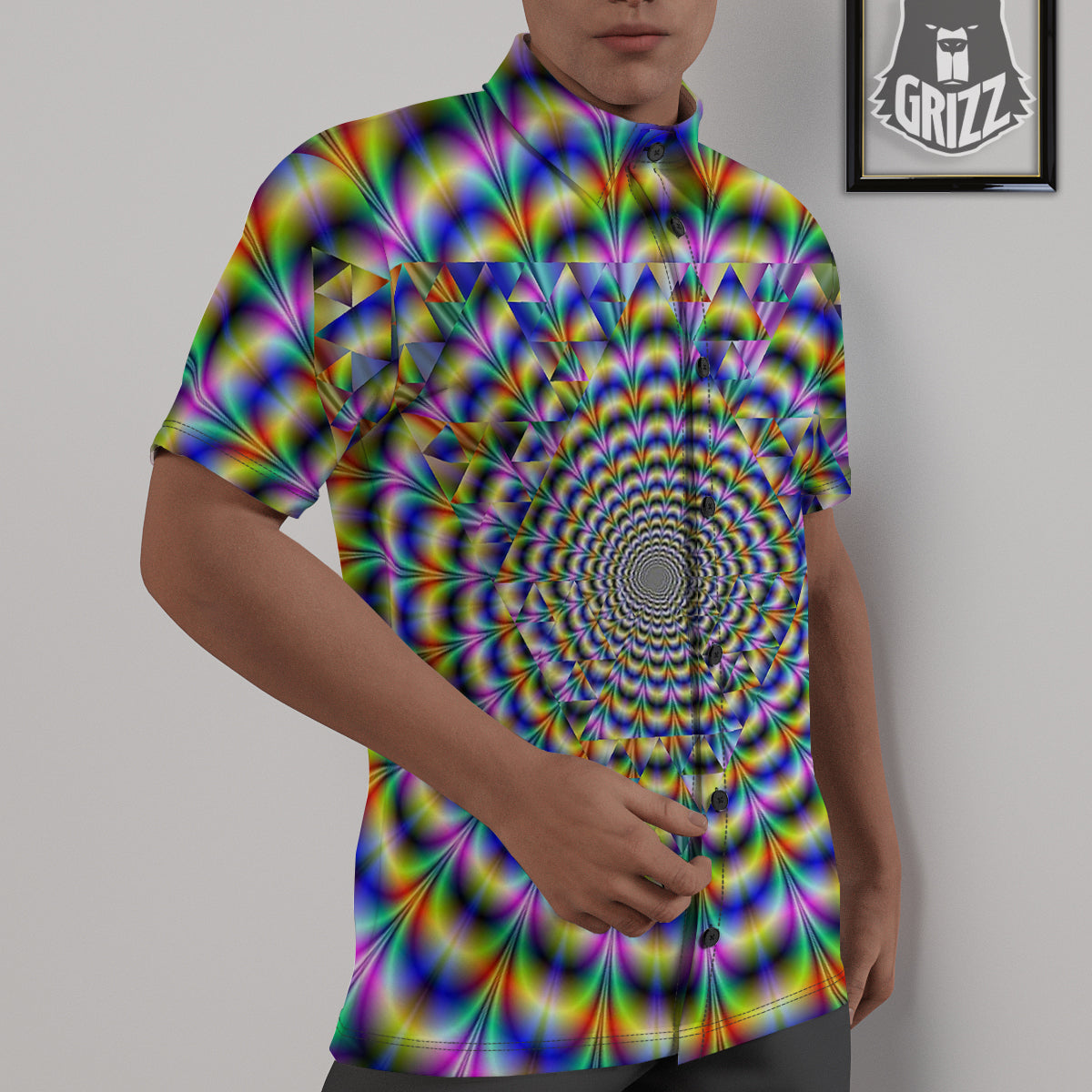 Colorful Psychedelic And Triangle Print Untucked Shirts-grizzshop