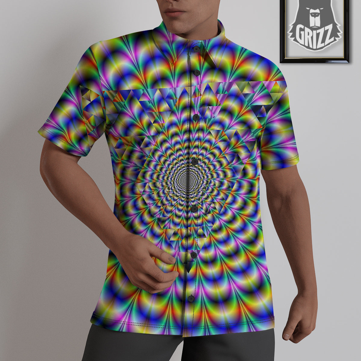 Colorful Psychedelic And Triangle Print Untucked Shirts-grizzshop