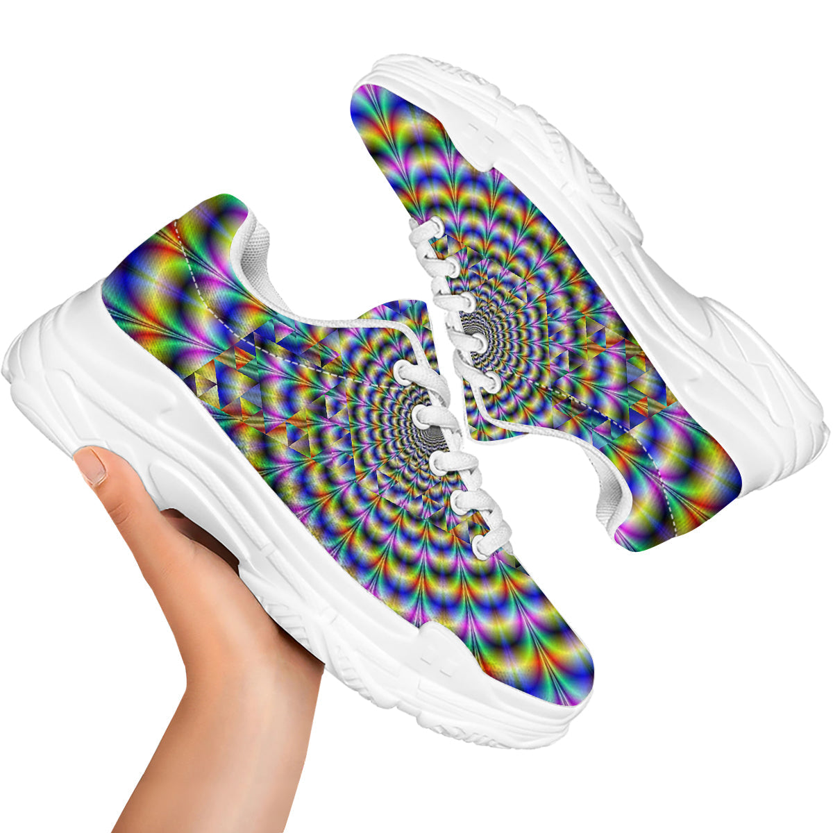 Colorful Psychedelic And Triangle Print White Chunky Shoes-grizzshop