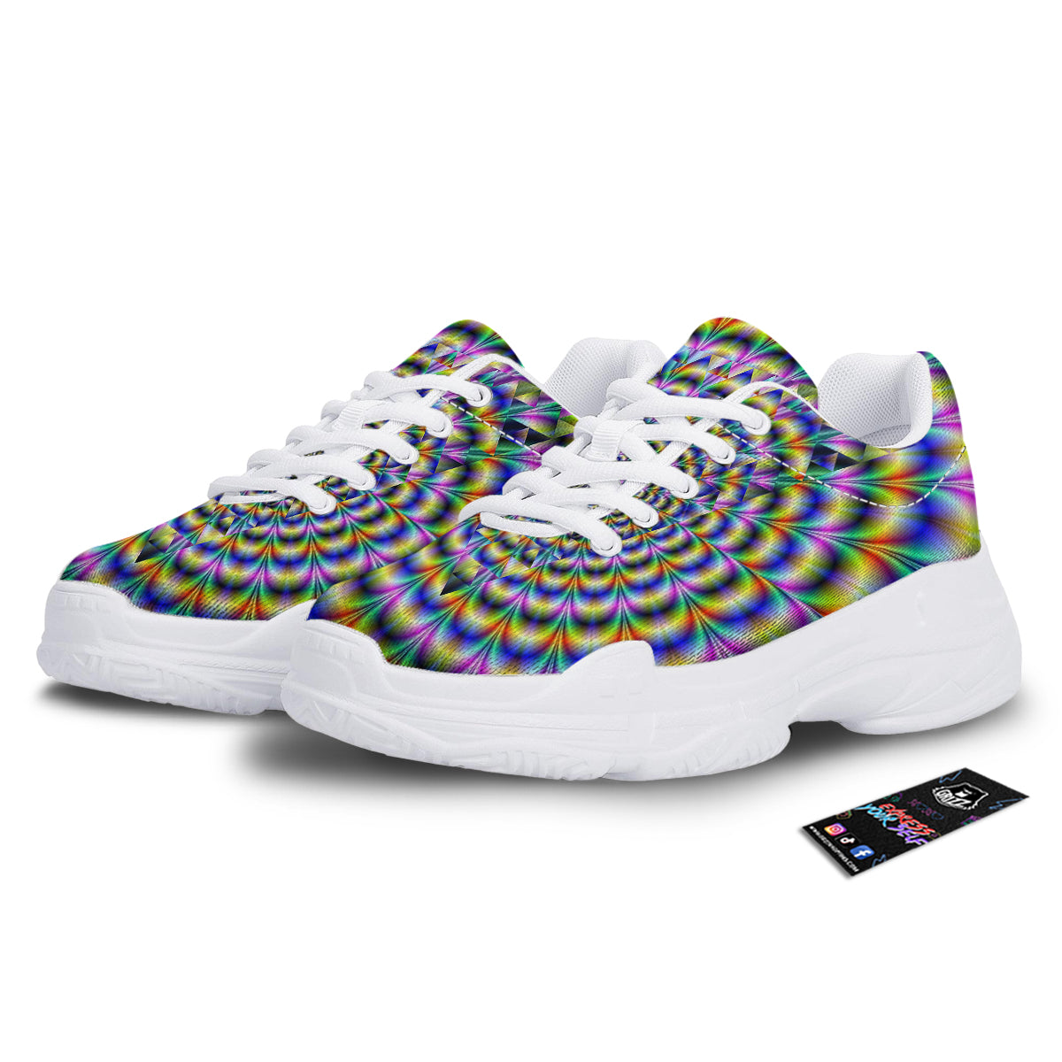 Colorful Psychedelic And Triangle Print White Chunky Shoes-grizzshop