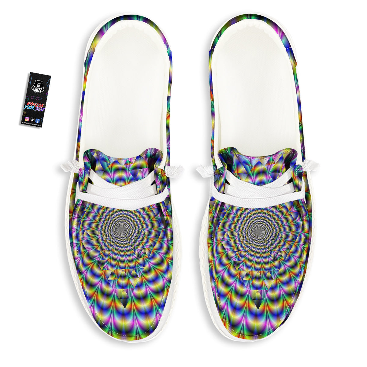 Colorful Psychedelic And Triangle Print White Loafers-grizzshop