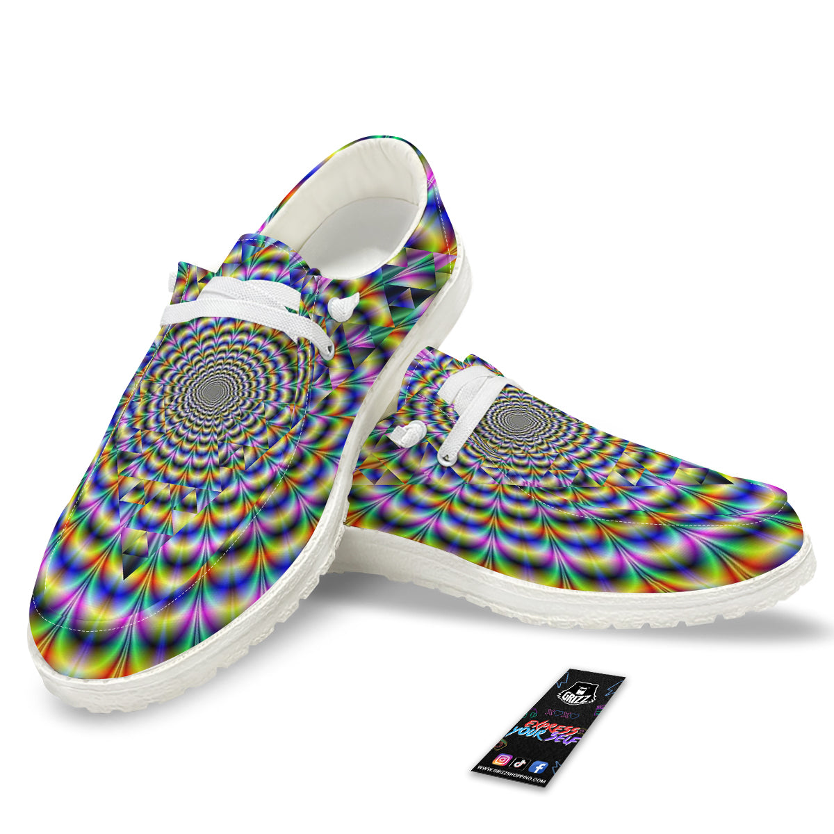 Colorful Psychedelic And Triangle Print White Loafers-grizzshop