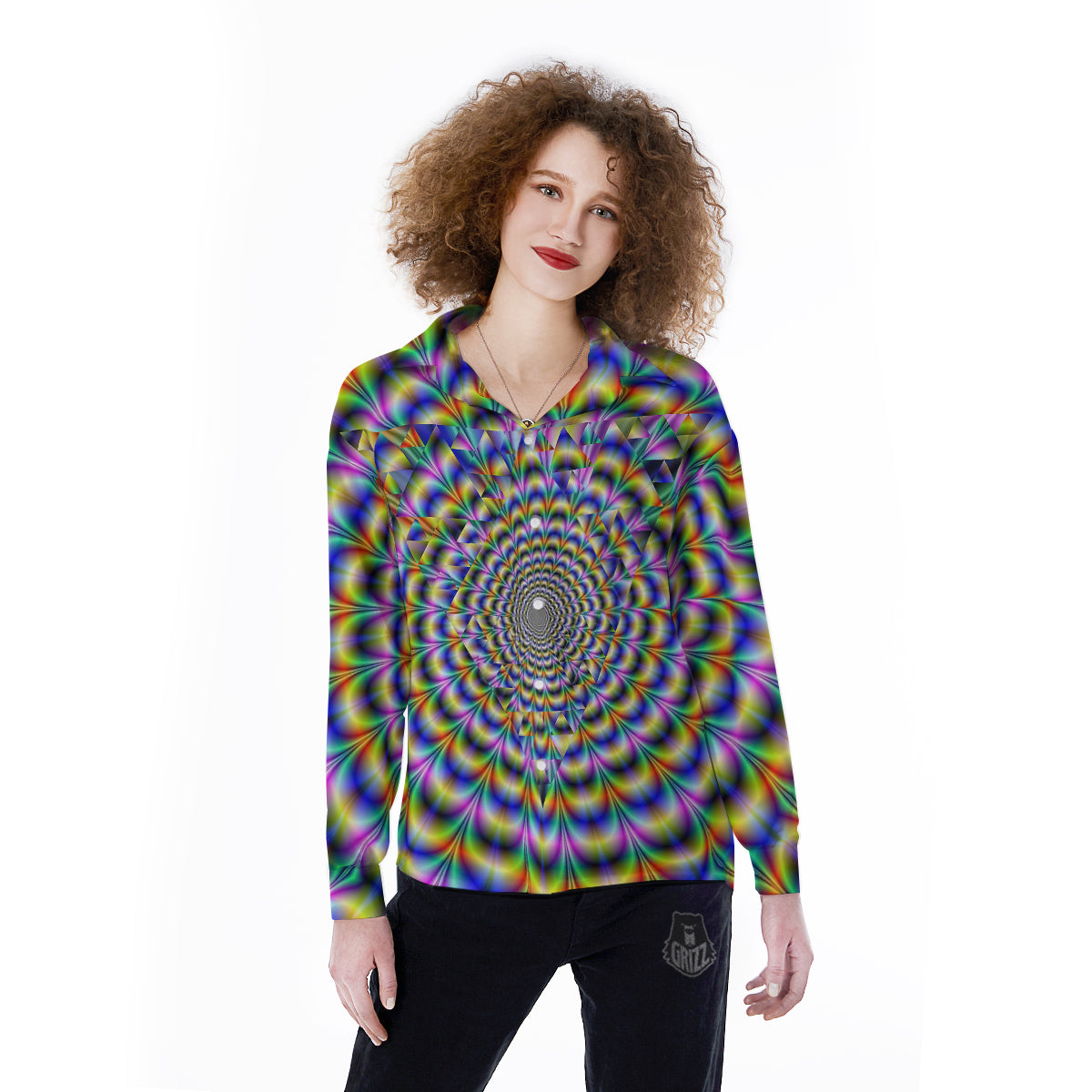 Colorful Psychedelic And Triangle Print Women's Long Sleeve Shirts-grizzshop