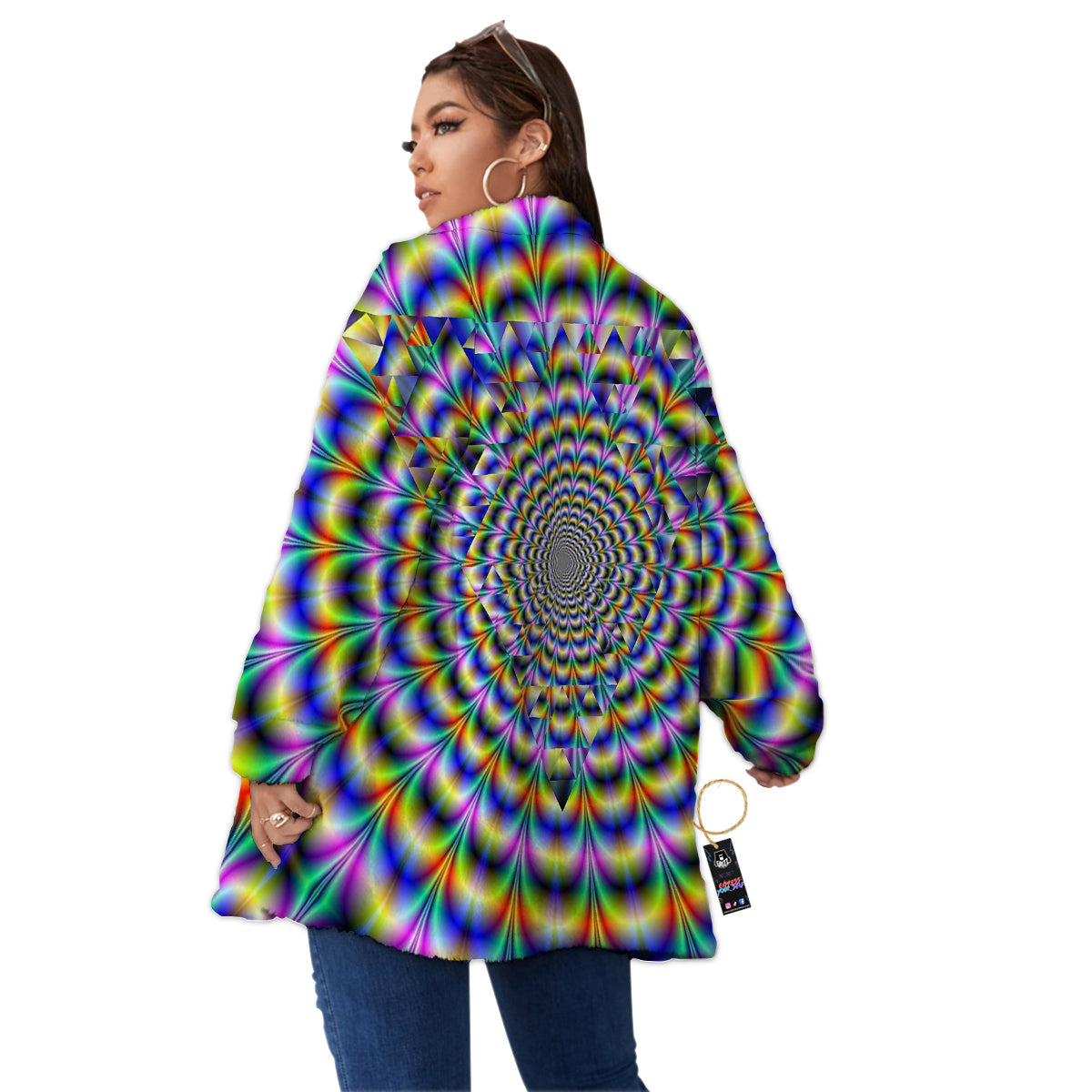 Colorful Psychedelic And Triangle Print Women's Sherpa Jacket-grizzshop